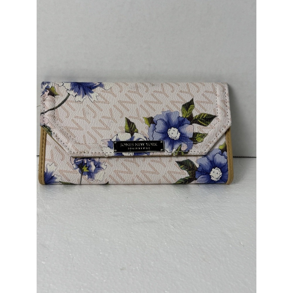 Jones Women's New York Floral Wallet Buttone Closure Flap‎ Stone Colored Flowers